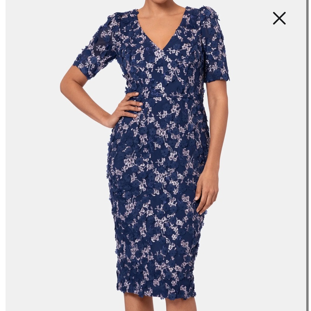NWT Xscape Blue 3D floral dress size 6